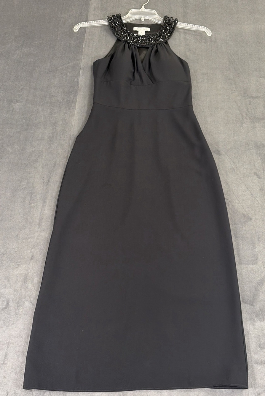 White House Black Market Black Beaded Jeweled Sleeveless Maxi Gown Dress Sz. 0